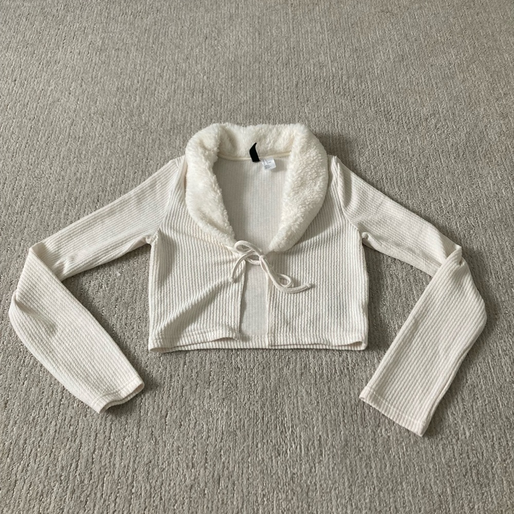 cropped tie cardigan